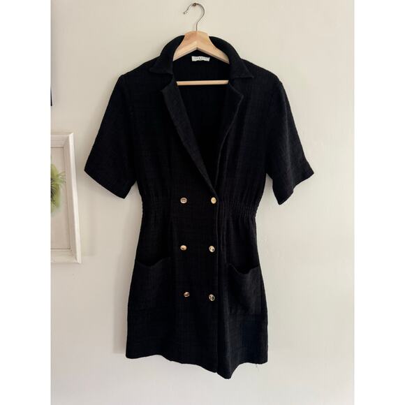 SANDRO Black Mini Dress With Tailored Collar Size 36 - Picture 4 of 10